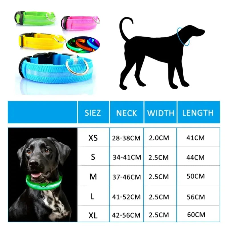 Led Dog Collar Light Anti-lost Collar For Dogs Puppies Night Luminous Supplies Pet Products Accessories USB Charging/Battery simplyledstore