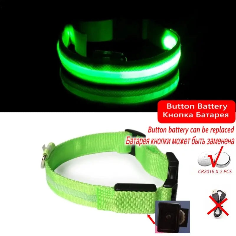 Led Dog Collar Light Anti-lost Collar For Dogs Puppies Night Luminous Supplies Pet Products Accessories USB Charging/Battery simplyledstore