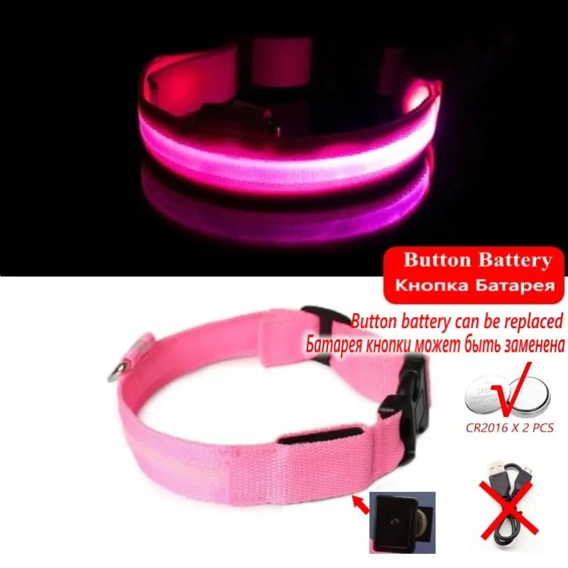 Led Dog Collar Light Anti-lost Collar For Dogs Puppies Night Luminous Supplies Pet Products Accessories USB Charging/Battery simplyledstore