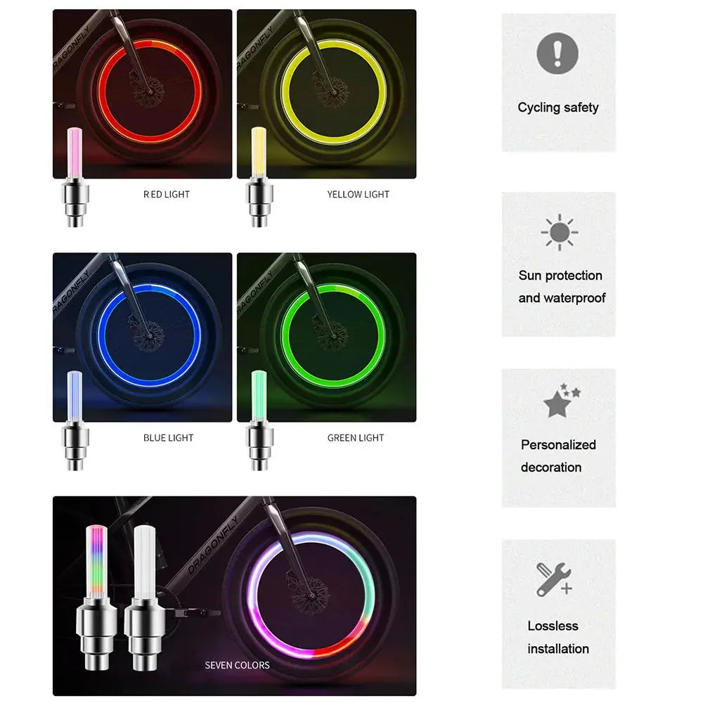 LED Bicycle Valve Light, Neon Bicycle Spoke Light, Bicycle Tire Valve Light, Night Riding Warning Light Bicycle Accessories simplyledstore
