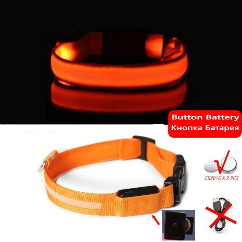 Led Dog Collar Light Anti-lost Collar For Dogs Puppies Night Luminous Supplies Pet Products Accessories USB Charging/Battery simplyledstore