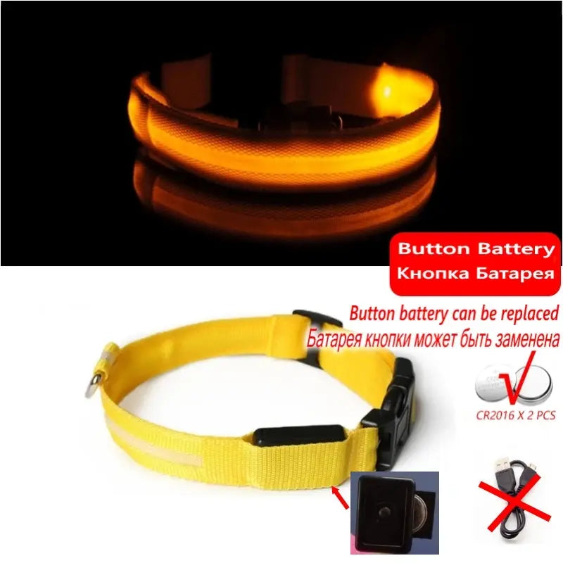 Led Dog Collar Light Anti-lost Collar For Dogs Puppies Night Luminous Supplies Pet Products Accessories USB Charging/Battery simplyledstore