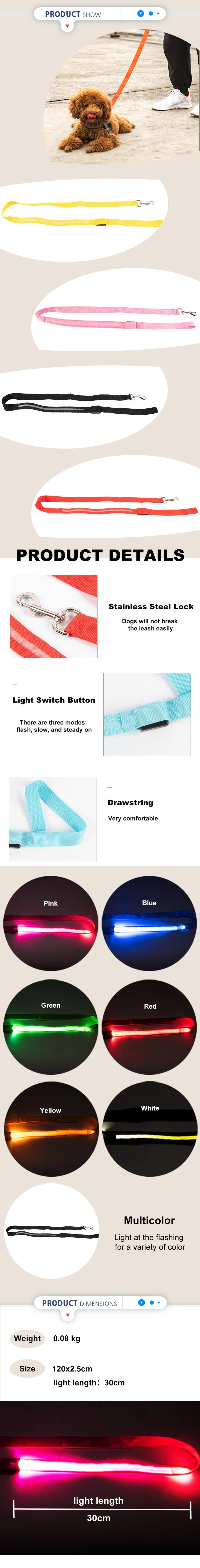 LED Light Up Dog Leash Luminous Rope Lead Leash For Dog Safety Flashing Glowing Dog Collar Harness Electronic Pet Accessories simplyledstore