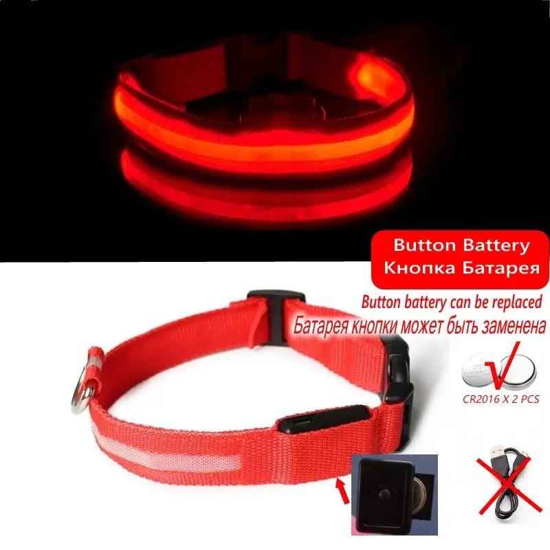 Led Dog Collar Light Anti-lost Collar For Dogs Puppies Night Luminous Supplies Pet Products Accessories USB Charging/Battery simplyledstore