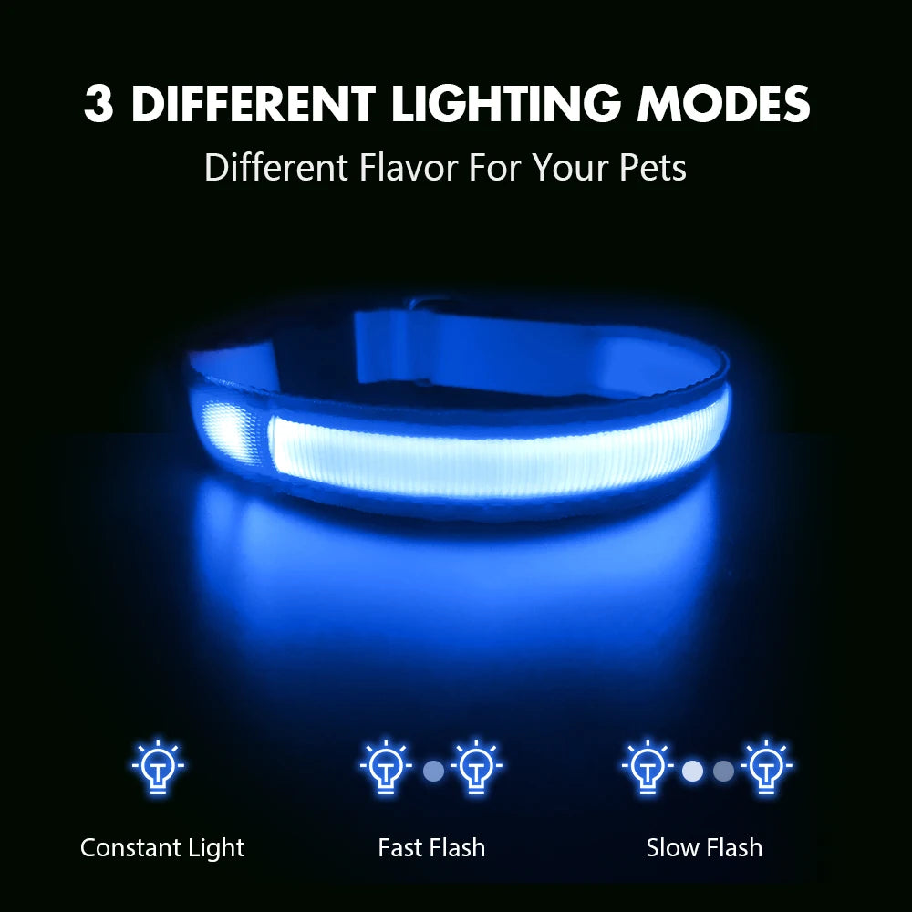 USB Charging Rechargeable Waterproof 3 Modes Durable Glowing Dog Collars SIMPLY LED