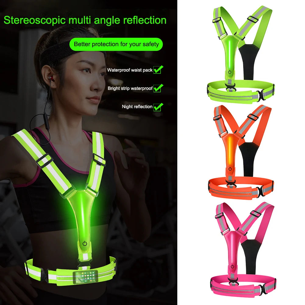 LED Reflective Vest Adjustable Straps Safety 3 Light Modes for Night Running SIMPLY LED