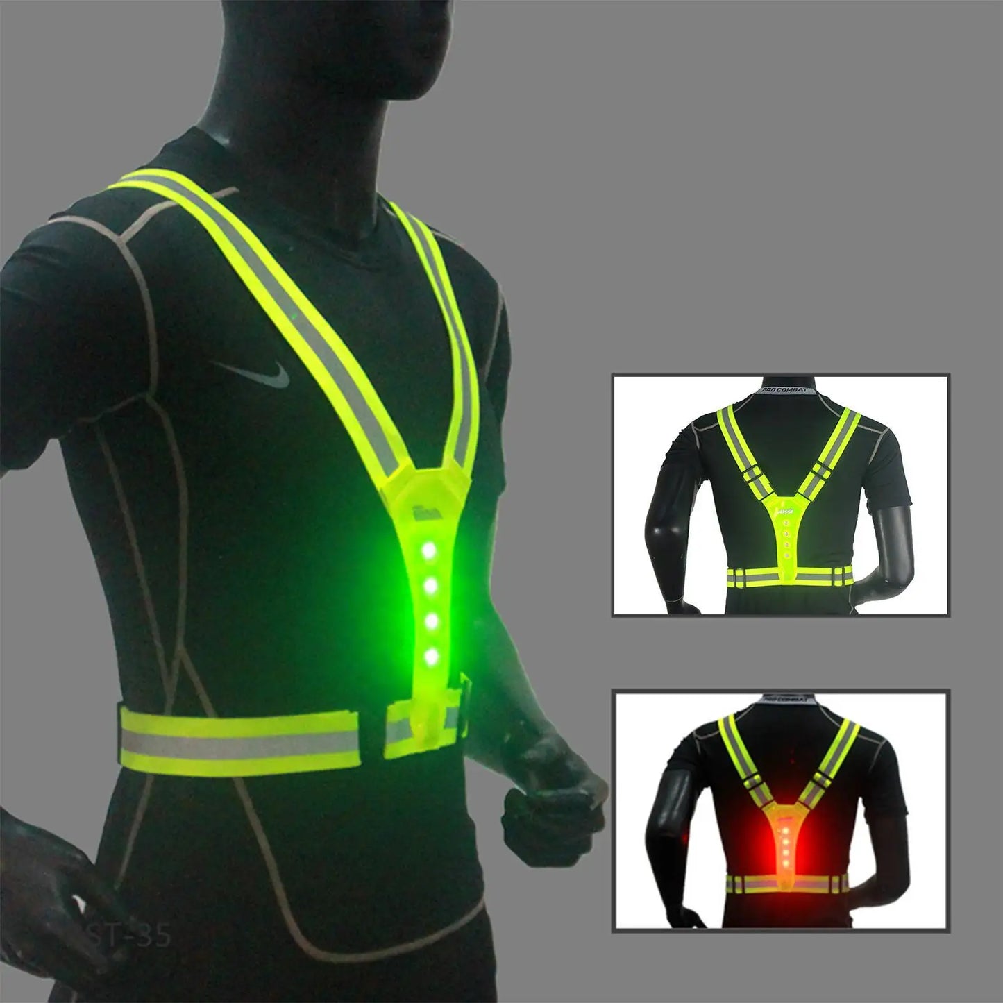 LED Reflective Vest Adjustable Straps Safety 3 Light Modes for Night Running SIMPLY LED