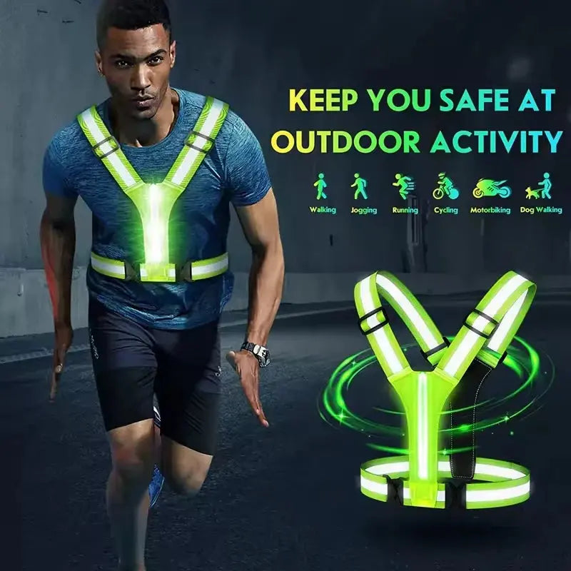 LED Reflective Vest Light Up Running Vest Adjustable Straps Cycling Safety Vest USB Rechargeable 3 Light Modes for Night Running simplyledstore