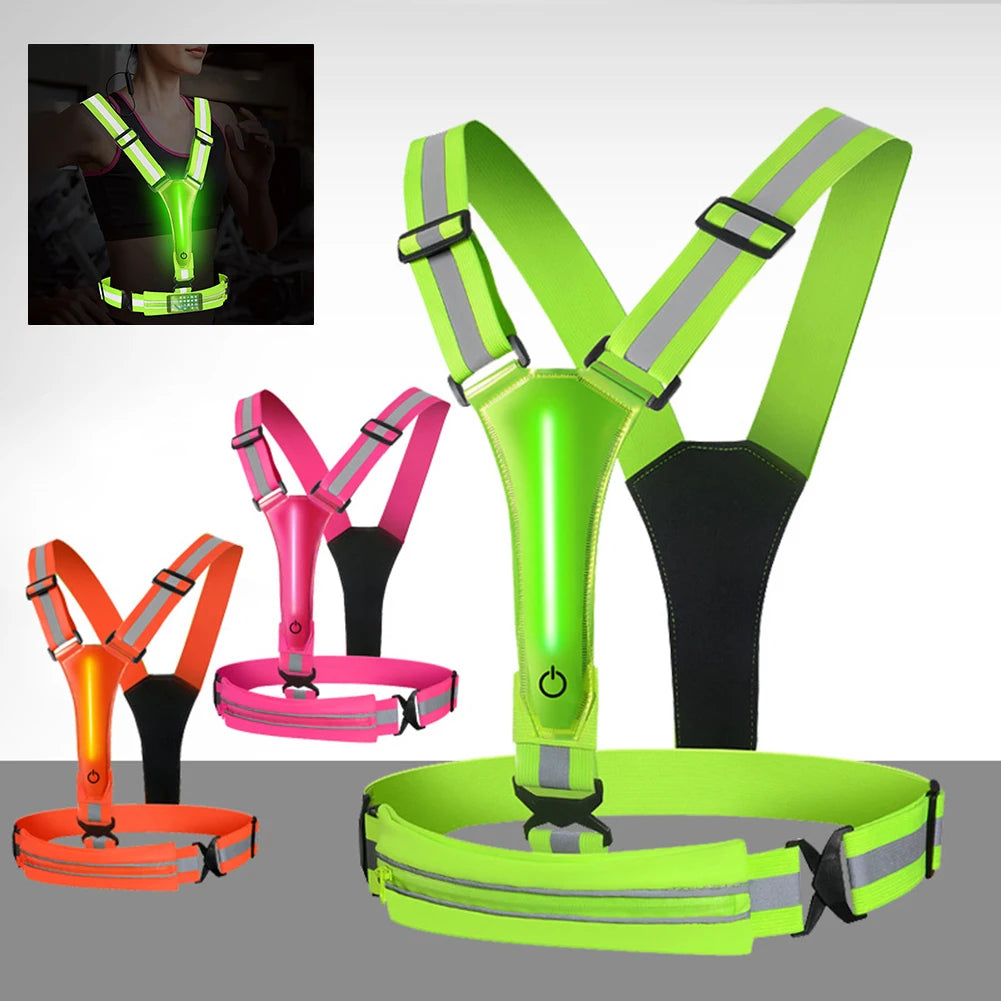 LED Reflective Vest Adjustable Straps Safety 3 Light Modes for Night Running SIMPLY LED