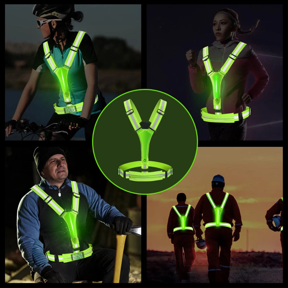 LED Reflective Vest Adjustable Straps Safety 3 Light Modes for Night Running SIMPLY LED